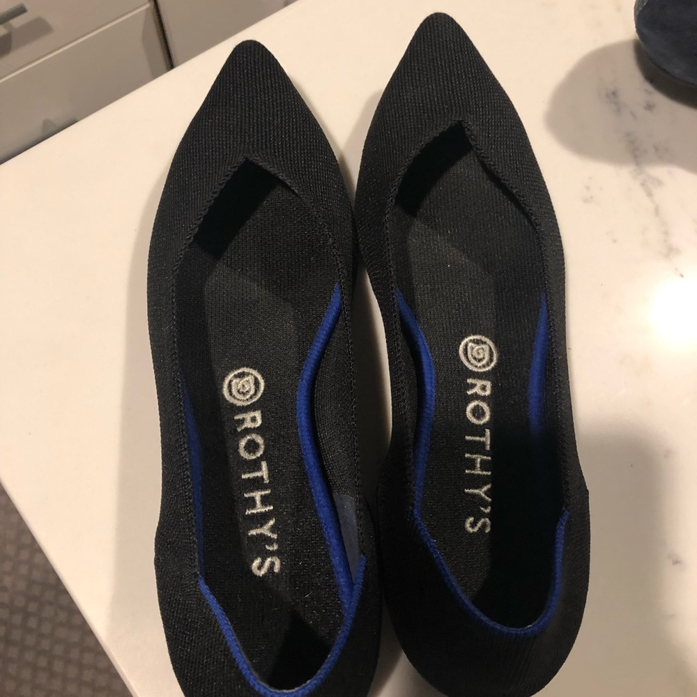 Black pointy Rothy flats